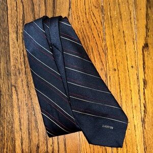 Lanvin Elegant Black Tie with Red and Gold Stripes